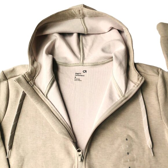Gap Fit Hoodie Sweatshirt Full Zip Jacket Cotton blend Size S Beige Breathable - Picture 5 of 11
